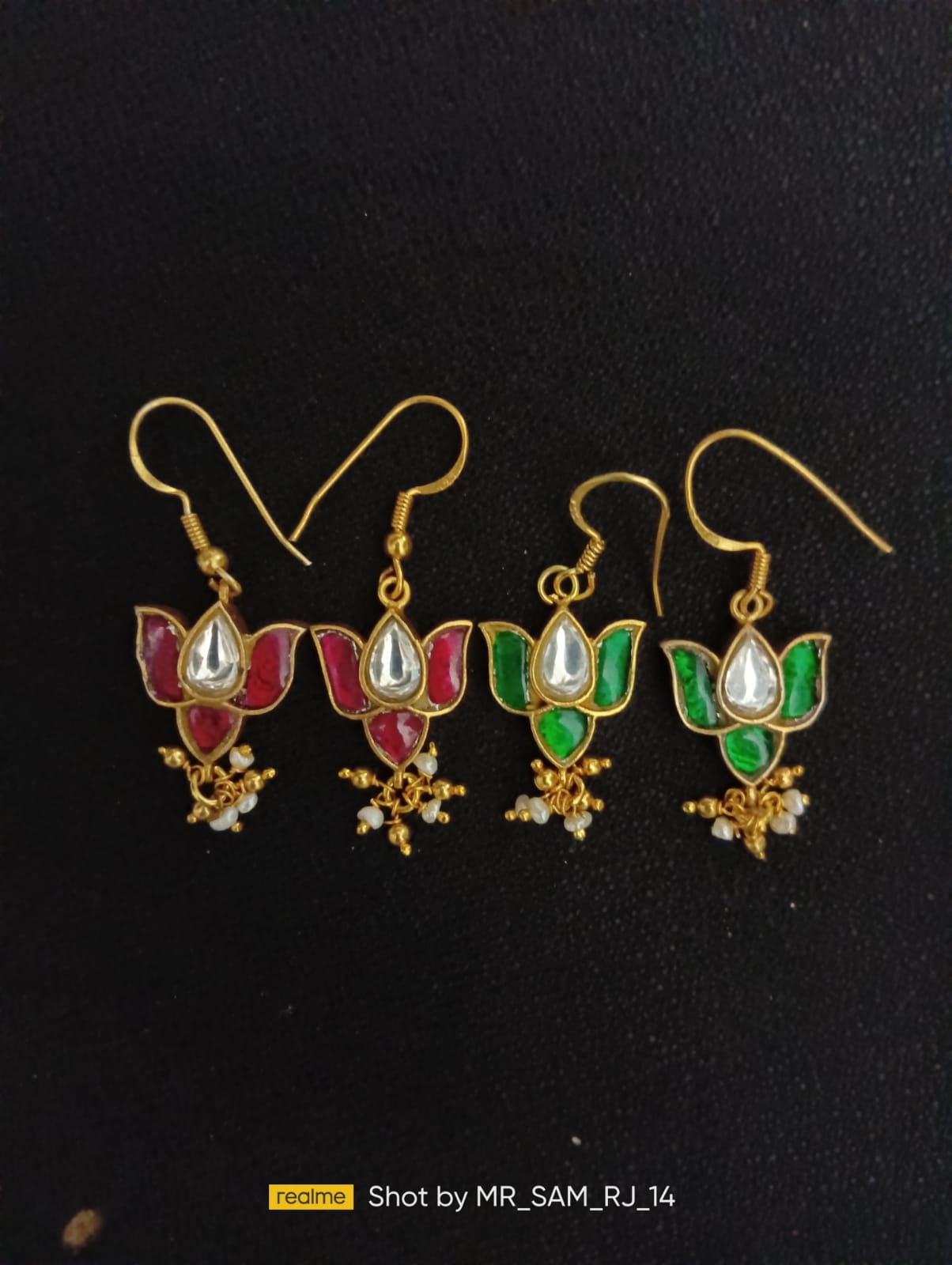 2 Tone Kundan Earrings – Angaja Silver