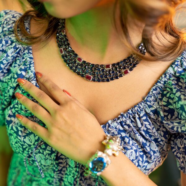 Natural faceted Blue Sapphire Diamond Necklace - Image 3