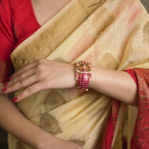 925 Silver Pink Kundan Bangles, Kada