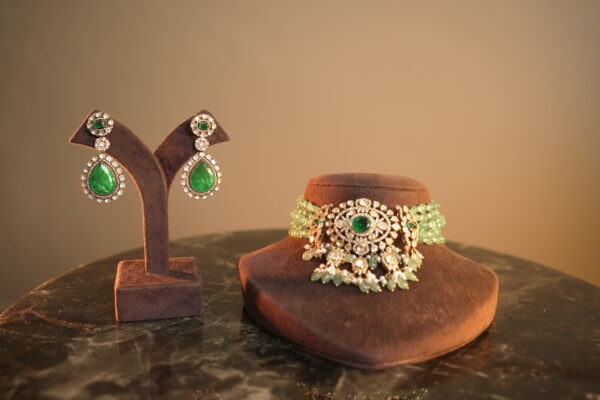 Green Moissanite Choker and Earring set