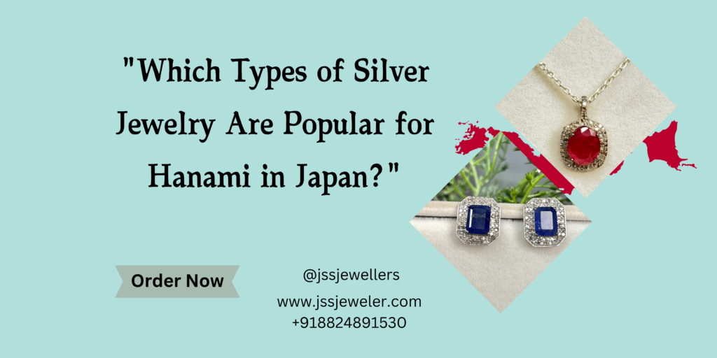 On the left, there's a pair of silver earrings with blue gemstones. On the right, a silver necklace with a red gemstone pendant is shown.