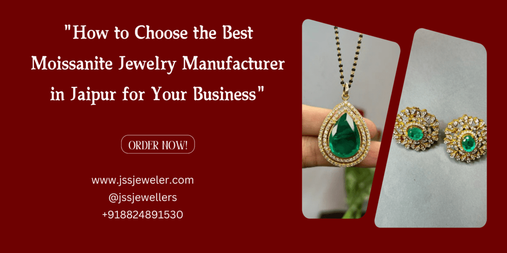 The image showcases a beautiful green gemstone, likely a moissanite, in the shape of a pear drop. It's set in a gold pendant and surrounded by smaller diamonds. Alongside, there's a pair of matching earrings with the same green gemstone and diamond accents.