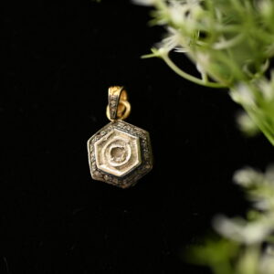 This image features a necklace crafted from rough-cut diamonds and delicate pave settings. The rough-cut diamonds, with their natural facets and irregular shapes, add a unique and organic touch to the design. The pave setting, which consists of tiny, closely set diamonds, creates a shimmering band of light that complements the rough-cut stones. The necklace is made of silver, which enhances the brilliance of the diamonds.