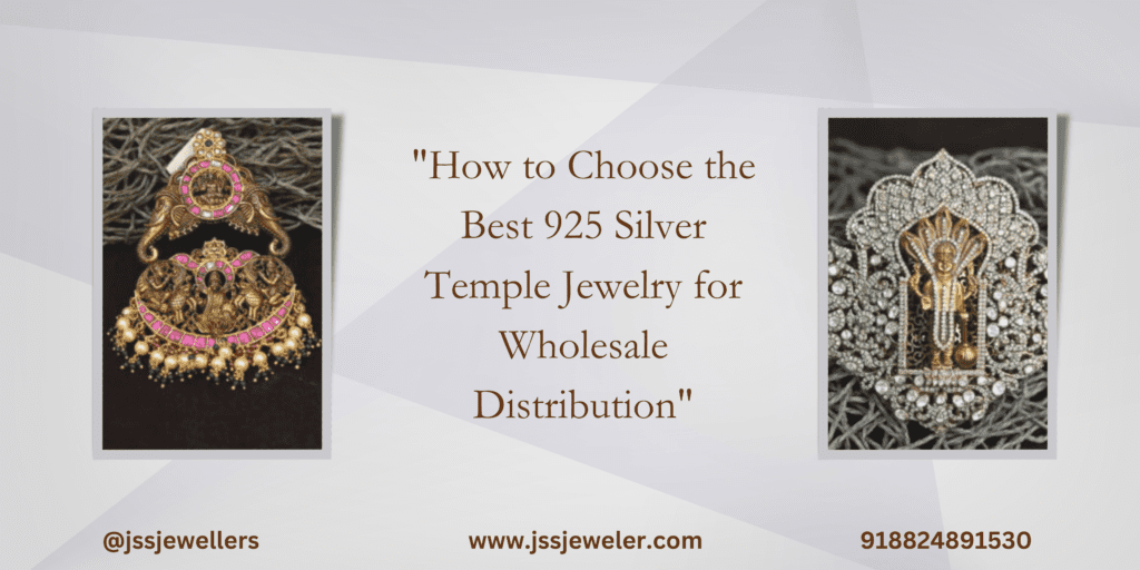 The image is effective in conveying its message. It clearly advertises JSS Jewellers' wholesale offerings of 925 silver temple jewelry, highlighting the quality and beauty of their products. The clean design and professional presentation make it suitable for various online platforms and marketing materials.