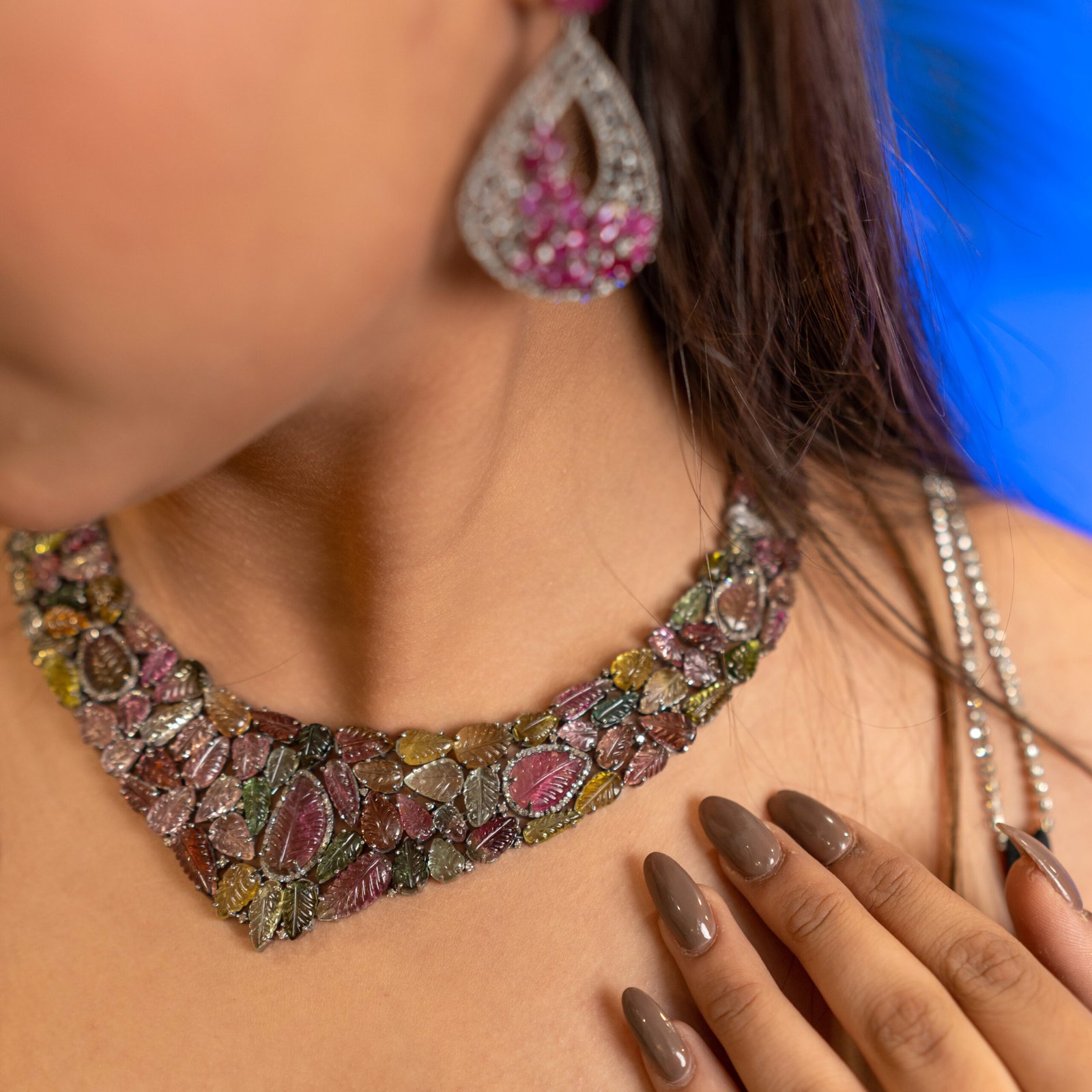 Natural Multi-Gemstone Tutti Frutti Statement Choker Necklace