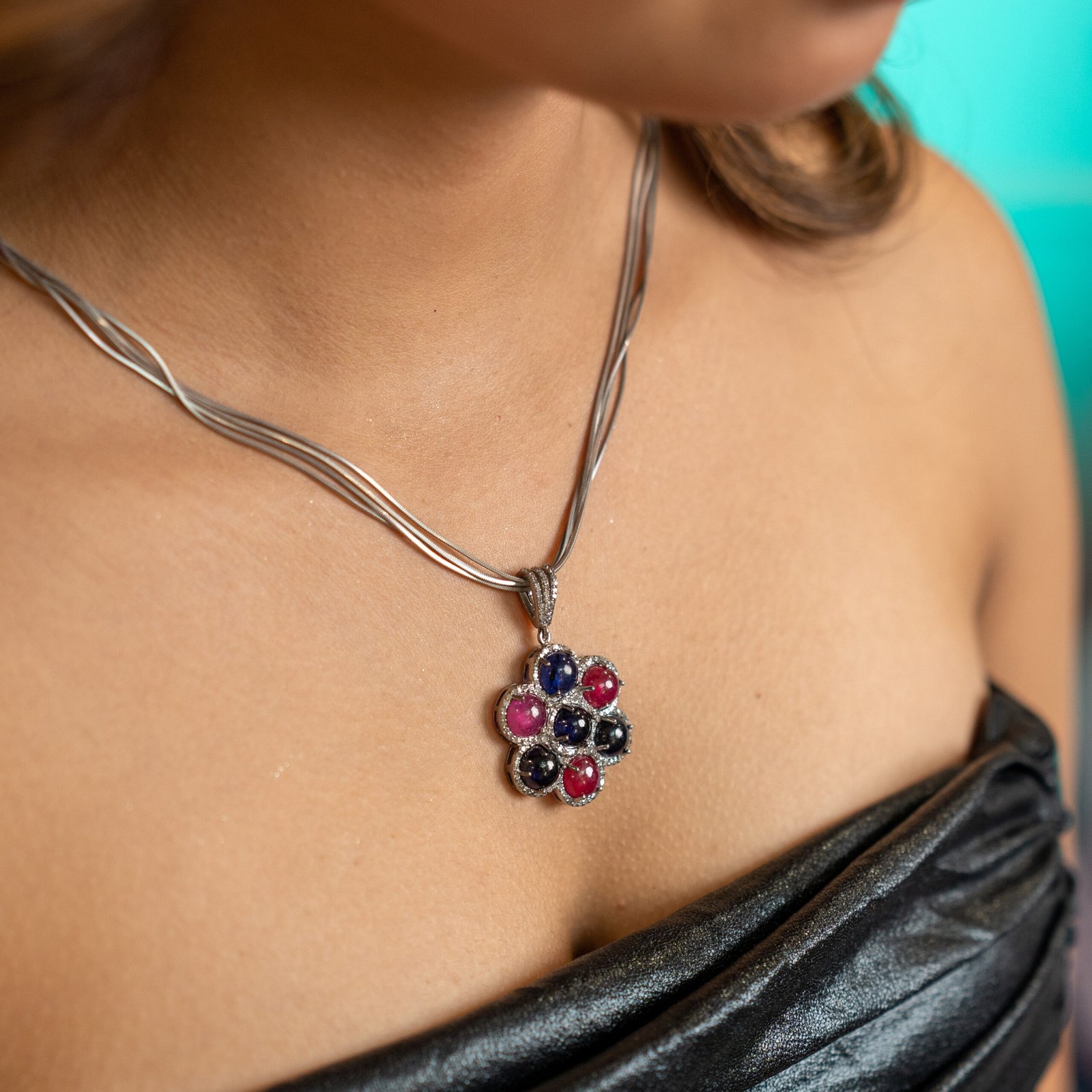 Natural Gemstone & Pave Diamond Pendant