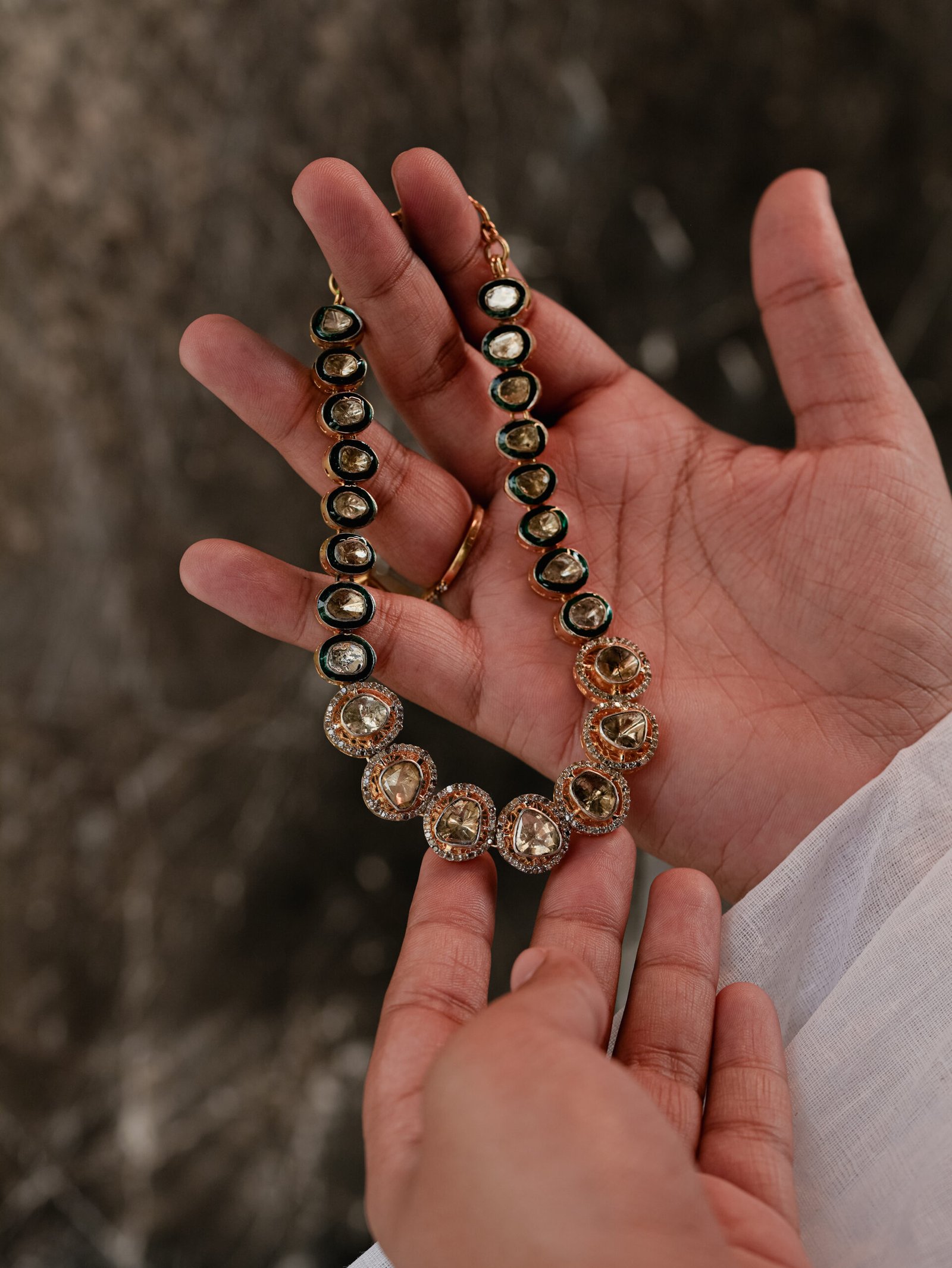 925 Silver Polki Diamond Green Meenakari Necklace