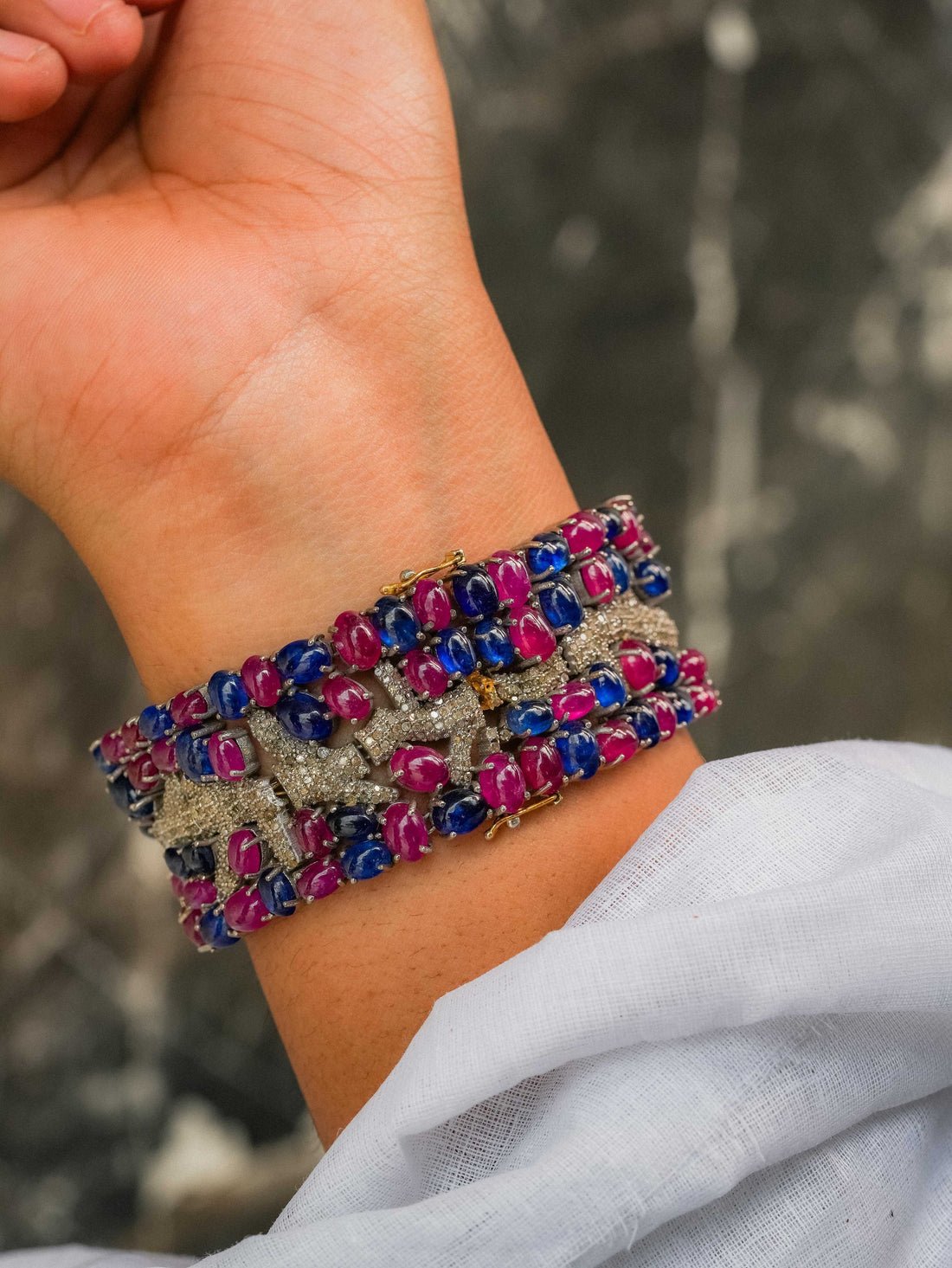 Natural Gemstone & Pave Diamond Bracelet