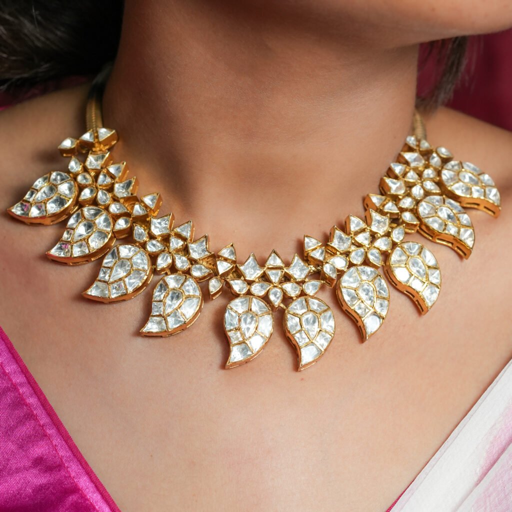925 Silver Gold-Plated Moissanite Polki Mango Necklace